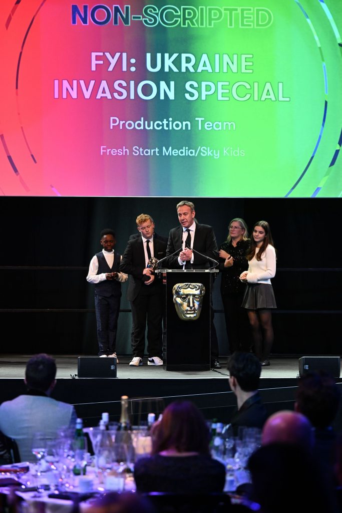 an Pyke, Fresh Start Media's head of production, speaking on behalf of the FYI team on their bafta win for their work on the Ukraine war invasion special