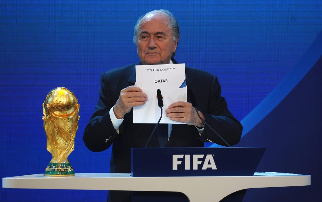 During the FIFA World Cup 2018 & 2022 Host Countries Announcement at the Messe Conference Centre on December 2, 2010 in Zurich, Switzerland, FIFA President Joseph S. Blatter announces Qatar as the successful hosts of 2022.