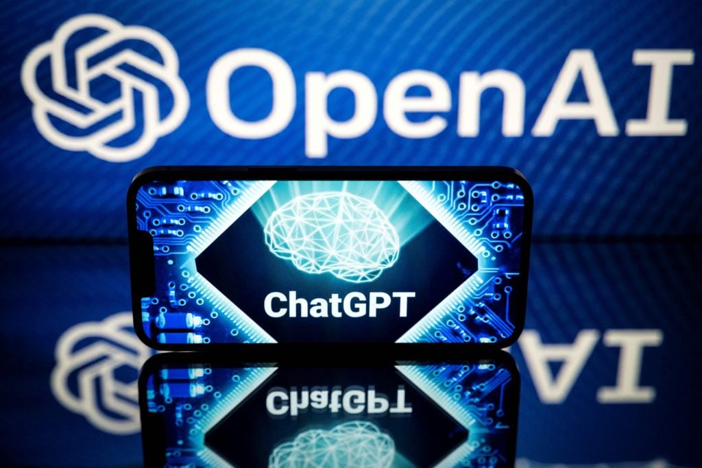 This picture taken on January 23, 2023 in Toulouse, southwestern France, shows screens displaying the logos of OpenAI and ChatGPT. - ChatGPT is a conversational artificial intelligence software application developed by OpenAI. (Photo by Lionel BONAVENTURE / AFP) (Photo by LIONEL BONAVENTURE/AFP via Getty Images)