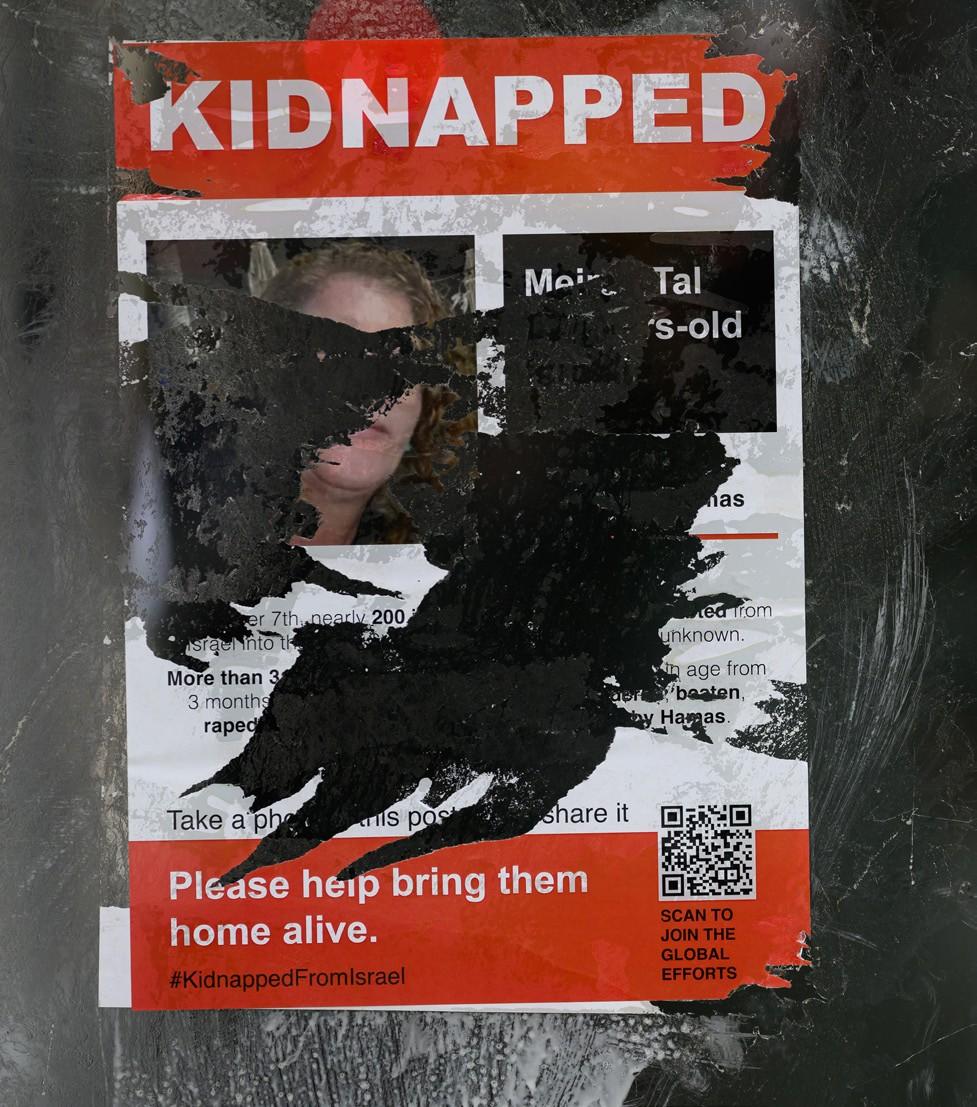 Posters of the hostages taken by Hamas have been a focus of protests worldwide, with Palestinian supporters openly tearing them down or scrawling graffiti on them